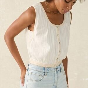 Faherty Isla Embroidered Button Up Sleeveless Top Size S 100% organic cotton